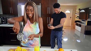 Ebony babe Tori Montana gets fucked hard by a white man about the kitchen
