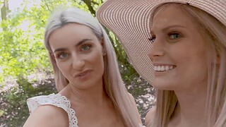 Candee Licious and Emily Bellex masturbating almost a plaything outdoors